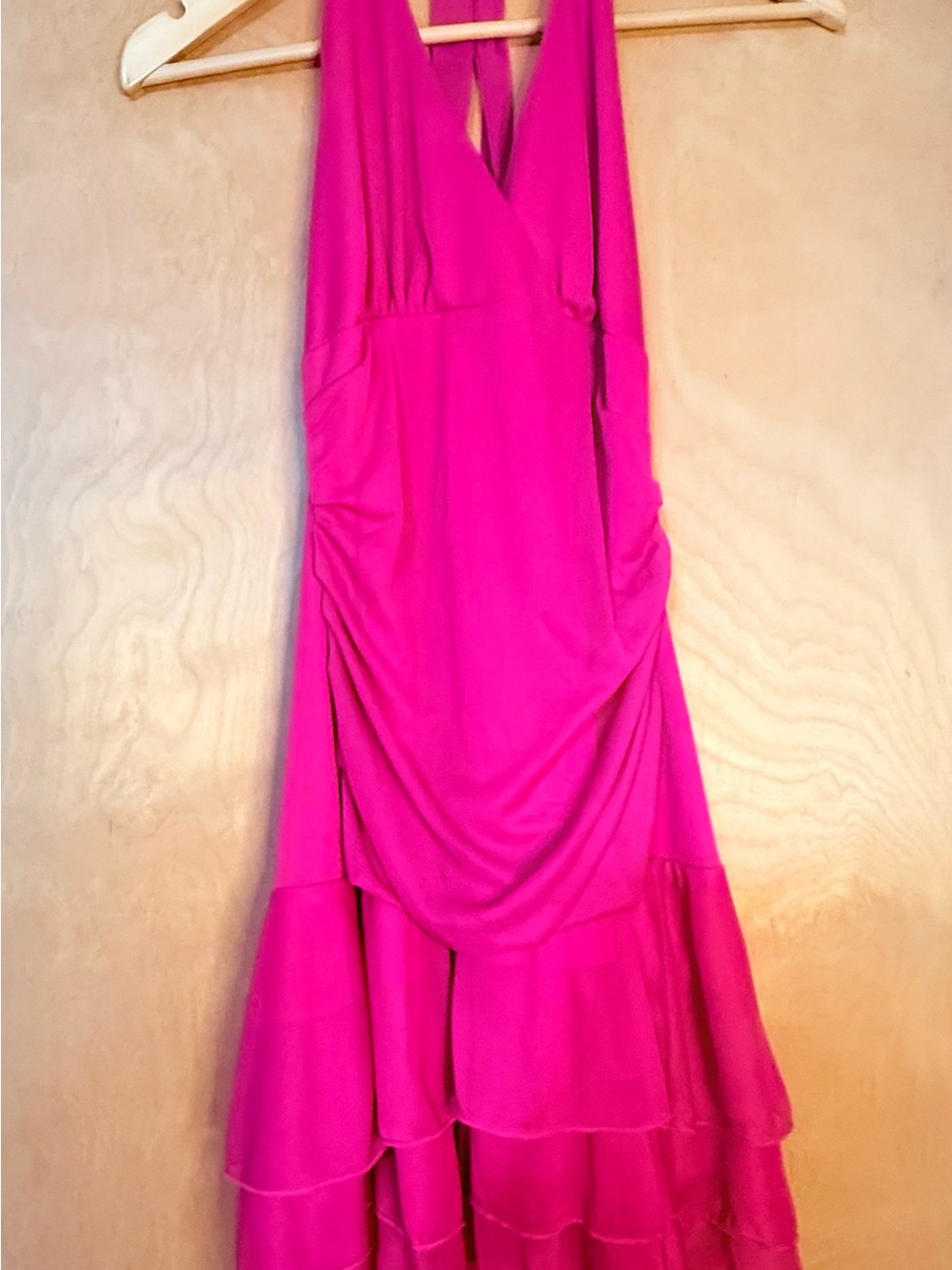 Trixxi Fuchsia V-Neck Tiered Mini Dress